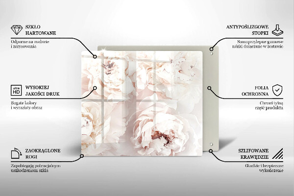 Tocător din sticlă Bujori pastel