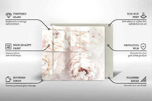 Tocător din sticlă Bujori pastel