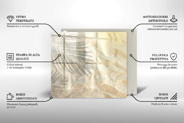 Tocător din sticlă Frunze de palmier și nisip