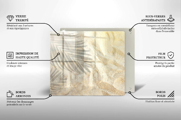 Tocător din sticlă Frunze de palmier și nisip