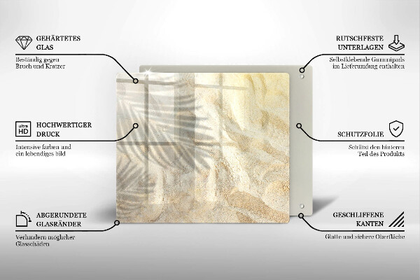 Tocător din sticlă Frunze de palmier și nisip