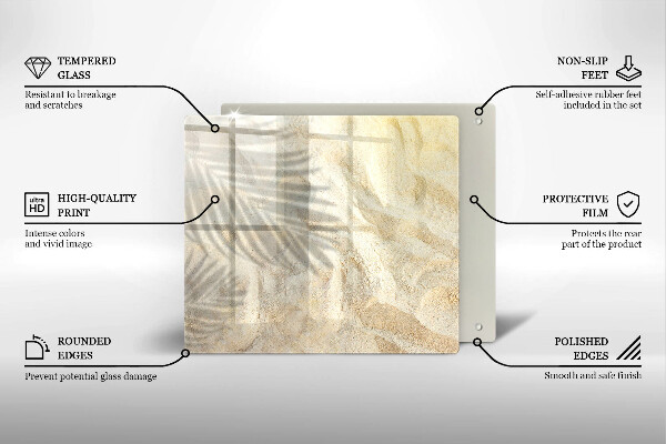 Tocător din sticlă Frunze de palmier și nisip