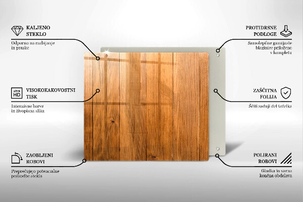 Tocător din sticlă Scanduri de lemn