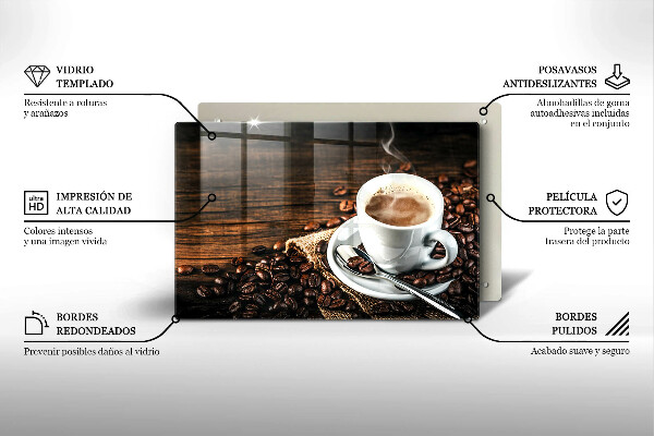 Tocător sticlă ceașcă și boabe de cafea