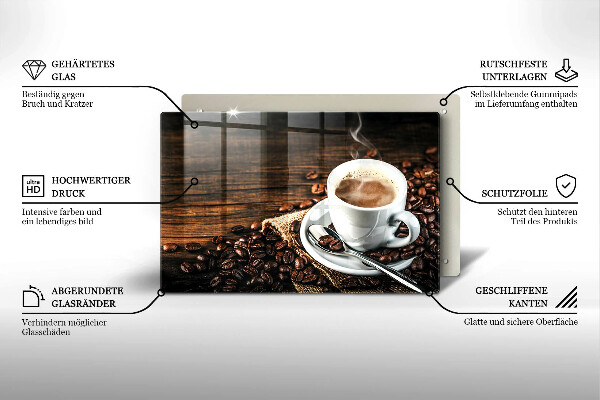 Tocător sticlă ceașcă și boabe de cafea