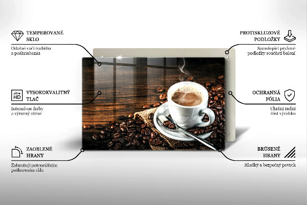 Tocător sticlă ceașcă și boabe de cafea