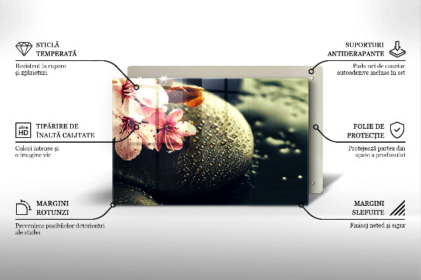 Tocător sticlă Flori pietre zen
