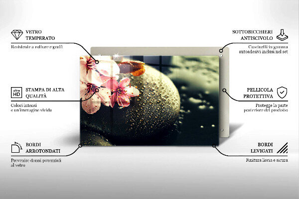 Tocător sticlă Flori pietre zen