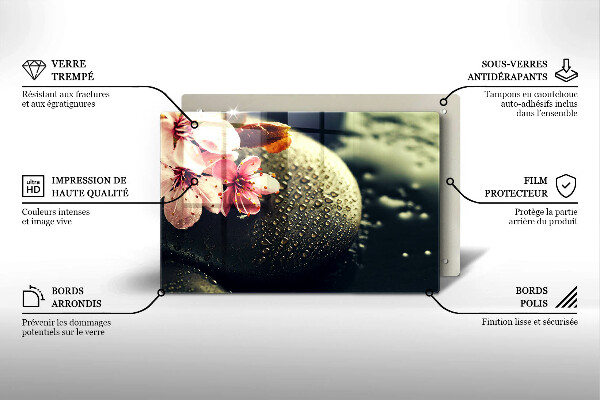 Tocător sticlă Flori pietre zen