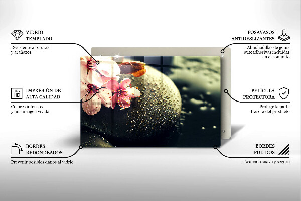 Tocător sticlă Flori pietre zen