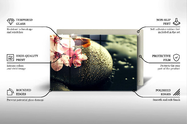 Tocător sticlă Flori pietre zen