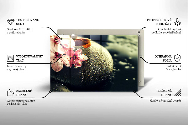 Tocător sticlă Flori pietre zen