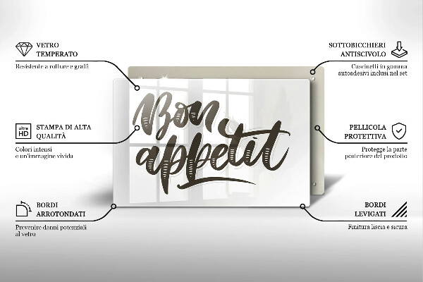 Tocător sticlă Inscripție Bon appetit