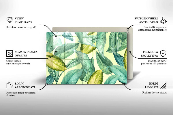 Tocător sticlă Frunze tropicale verzi