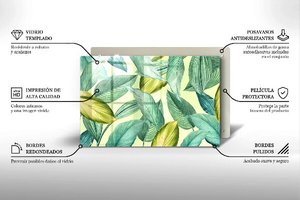 Tocător sticlă Frunze tropicale verzi