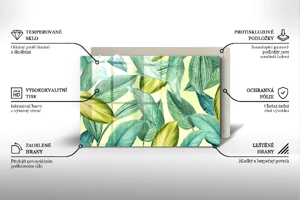 Tocător sticlă Frunze tropicale verzi