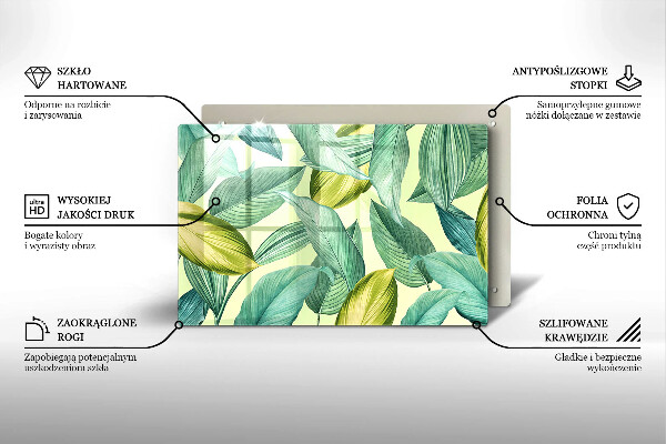 Tocător sticlă Frunze tropicale verzi