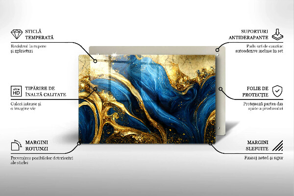 Tocător de bucătărie Marmură albastră și aurie