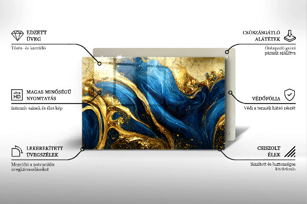 Tocător de bucătărie Marmură albastră și aurie