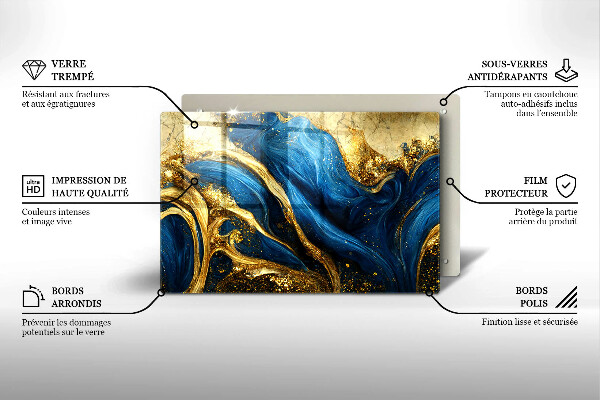 Tocător de bucătărie Marmură albastră și aurie