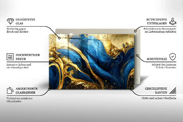 Tocător de bucătărie Marmură albastră și aurie