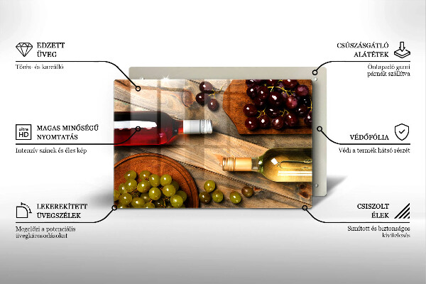 Tocător de bucătărie Sticle de vin și struguri