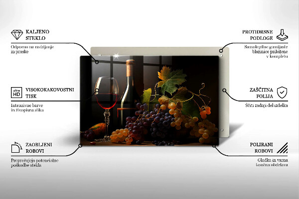 Tocător de bucătărie Pahar de vin și struguri