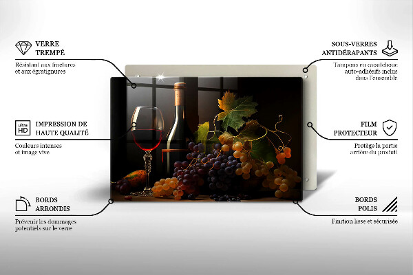 Tocător de bucătărie Pahar de vin și struguri