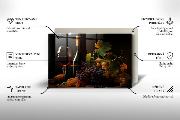 Tocător de bucătărie Pahar de vin și struguri