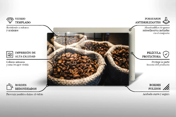 Tocător sticlă Pungi cu boabe de cafea