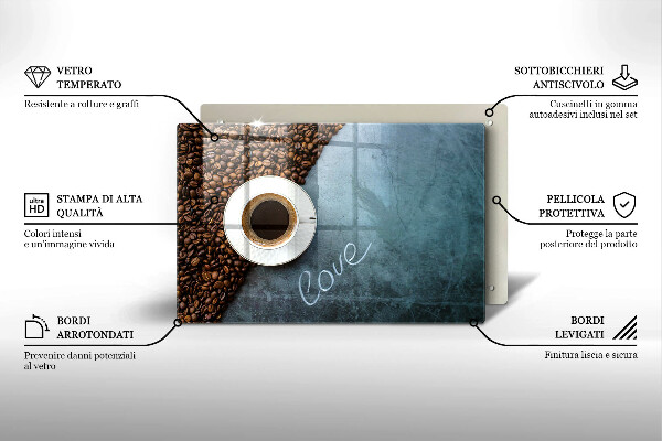 Tocător sticlă Boabe de cafea și ceașcă