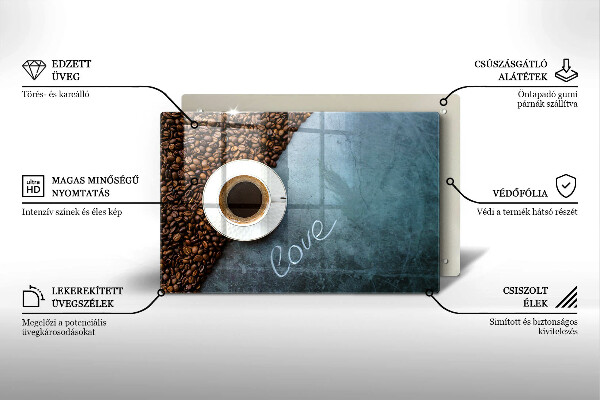 Tocător sticlă Boabe de cafea și ceașcă