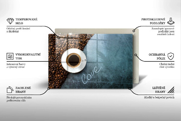 Tocător sticlă Boabe de cafea și ceașcă