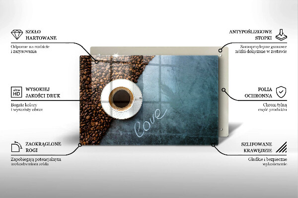 Tocător sticlă Boabe de cafea și ceașcă