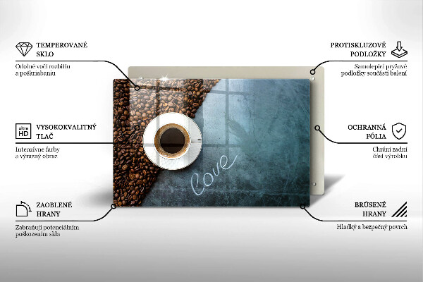 Tocător sticlă Boabe de cafea și ceașcă