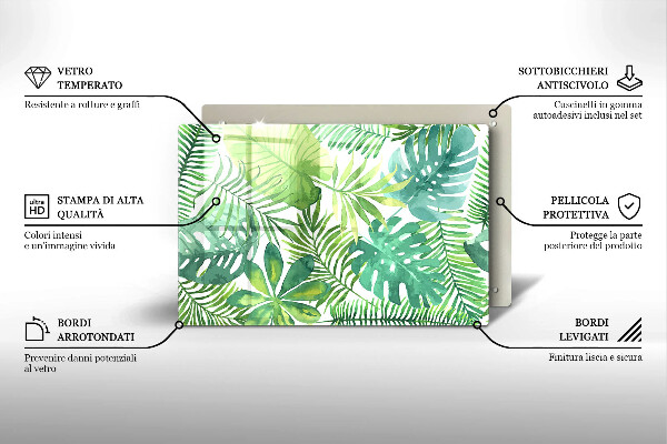 Tocător de bucătărie Acuarelă frunze boho