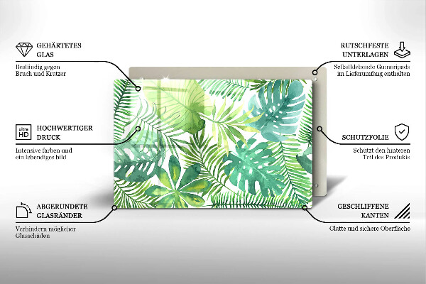 Tocător de bucătărie Acuarelă frunze boho