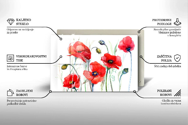 Tocător de bucătărie Flori roșii de maci