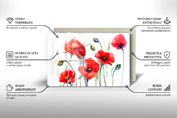 Tocător de bucătărie Flori roșii de maci
