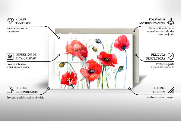 Tocător de bucătărie Flori roșii de maci