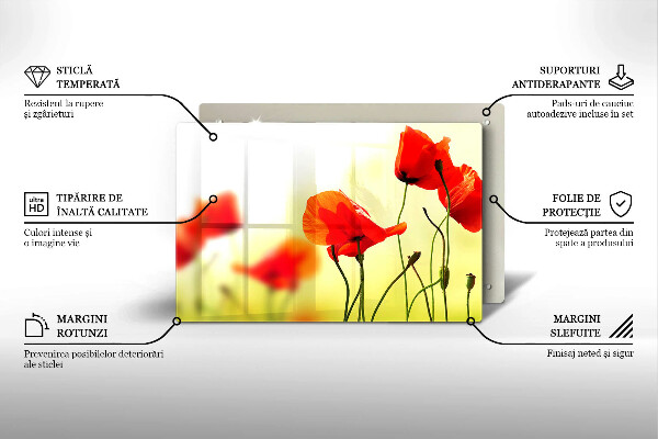 Tocător de bucătărie Flori roșii de maci