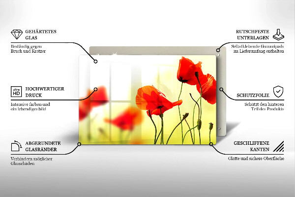 Tocător de bucătărie Flori roșii de maci
