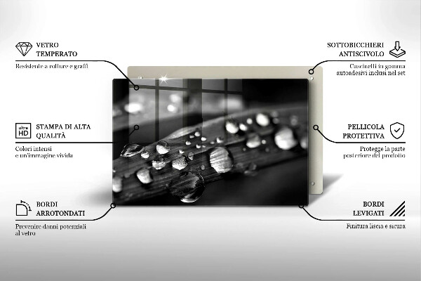 Tocător de bucătărie Picături de rouă pe frunze
