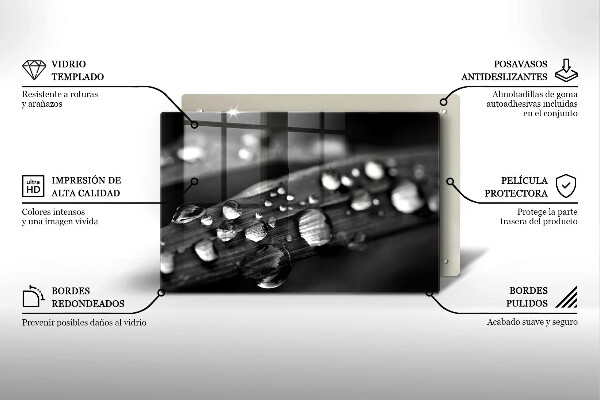 Tocător de bucătărie Picături de rouă pe frunze