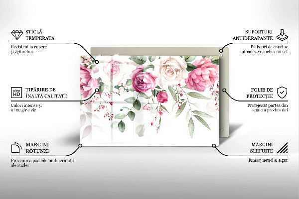 Tocător sticlă Trandafiri acuarela