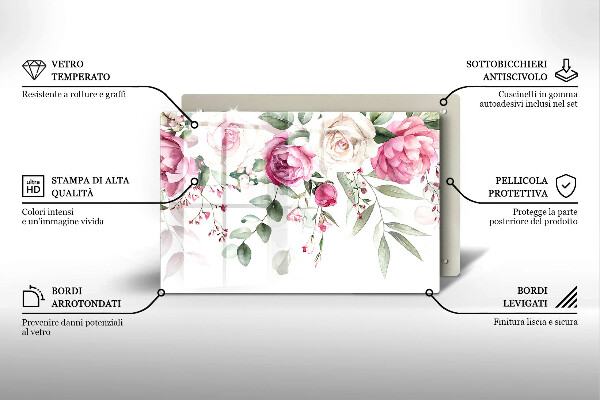 Tocător sticlă Trandafiri acuarela