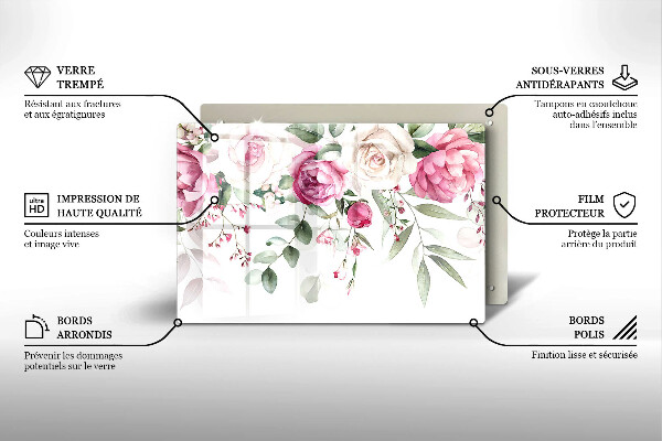 Tocător sticlă Trandafiri acuarela