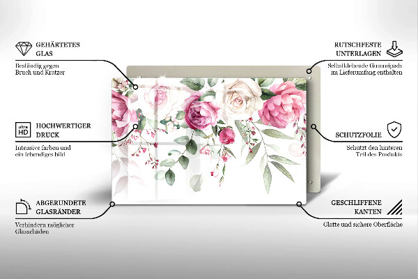 Tocător sticlă Trandafiri acuarela