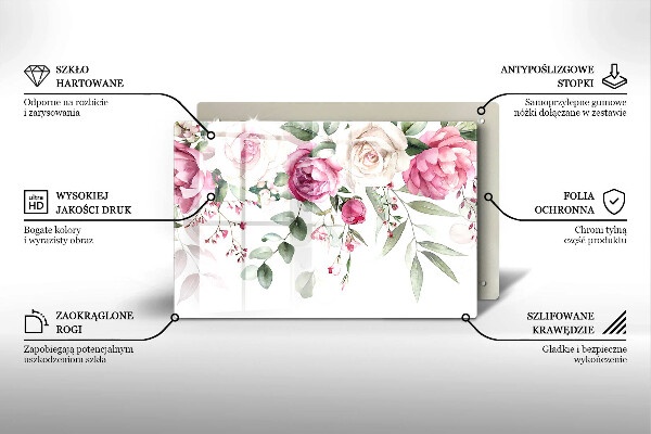 Tocător sticlă Trandafiri acuarela