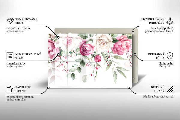 Tocător sticlă Trandafiri acuarela